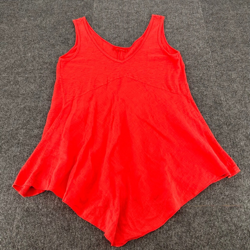 Coastal Grandma Tank Top M Sharkbite Hem Linen Blend Red Coral Casual USA Made